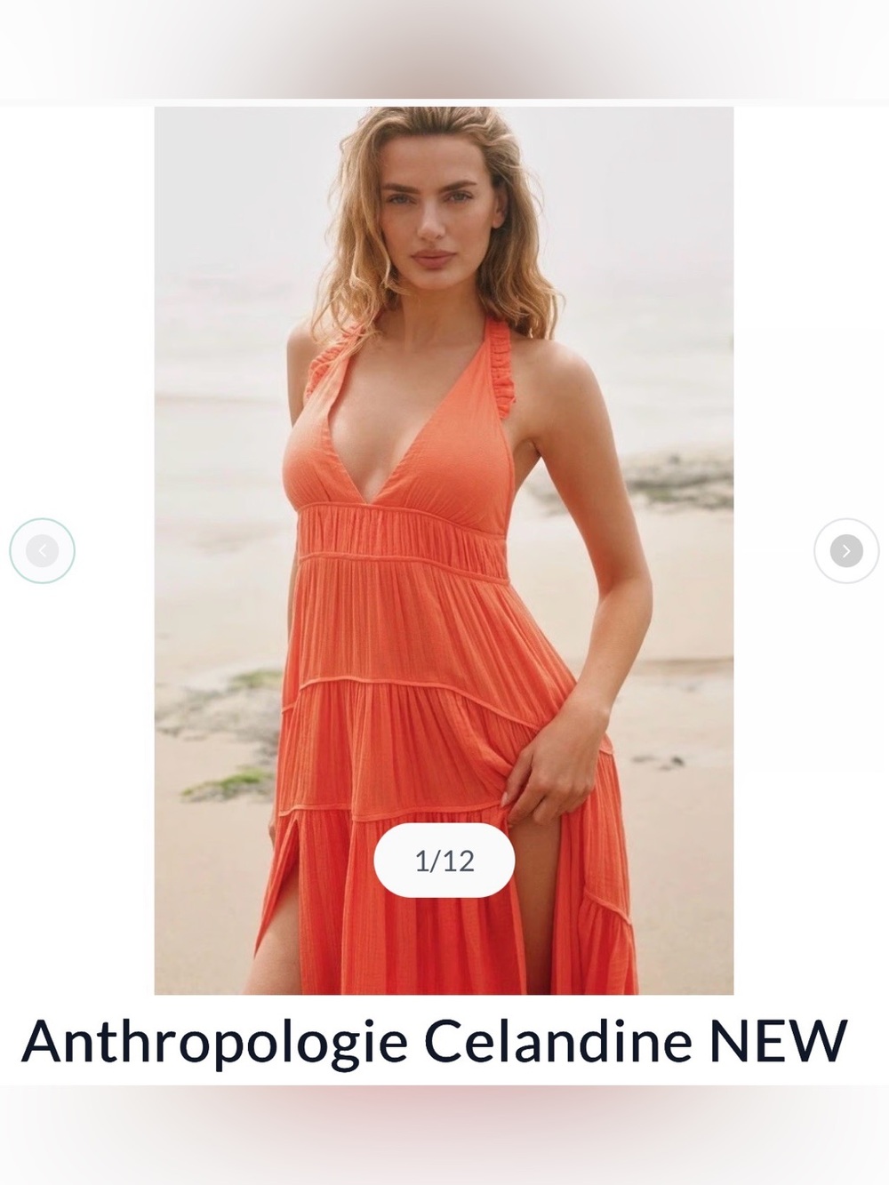 Anthropologie Celandine Sleeveless Plunge dress Large Flame Orange NWT